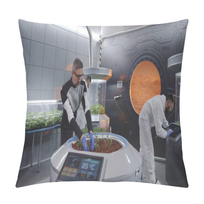 Personality  Scientist Planting Seedlings On Martian Base Pillow Covers