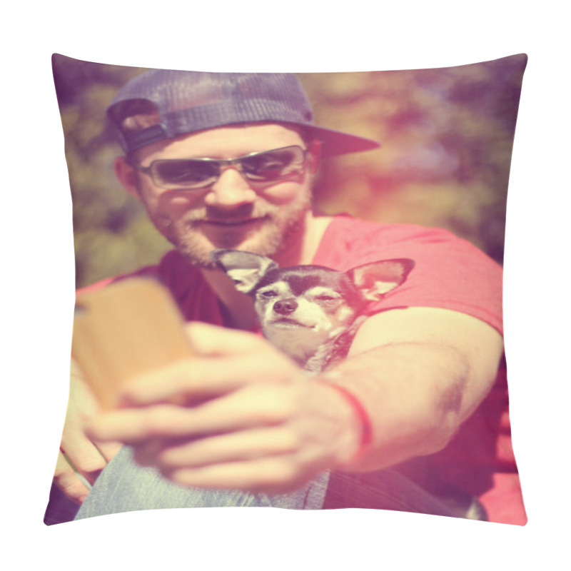 Personality  Guy With Dog Smiling At Camera Pillow Covers