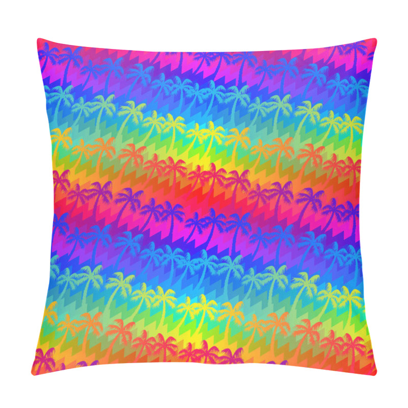 Personality  Tropical Rainbow Palm Trees Stripes Seamless Pattern Pillow Covers