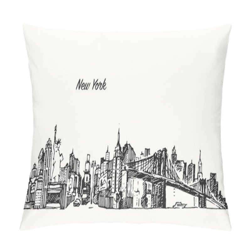 Personality  New York City Skyline Vector Illustration Sketch Pillow Covers