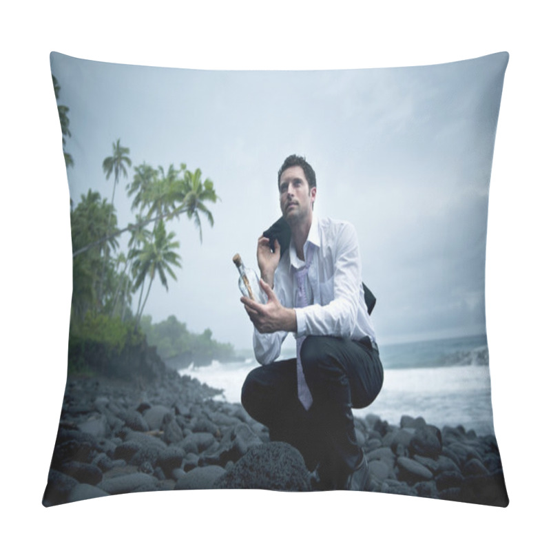 Personality  Businessman With Message In Bottle Pillow Covers