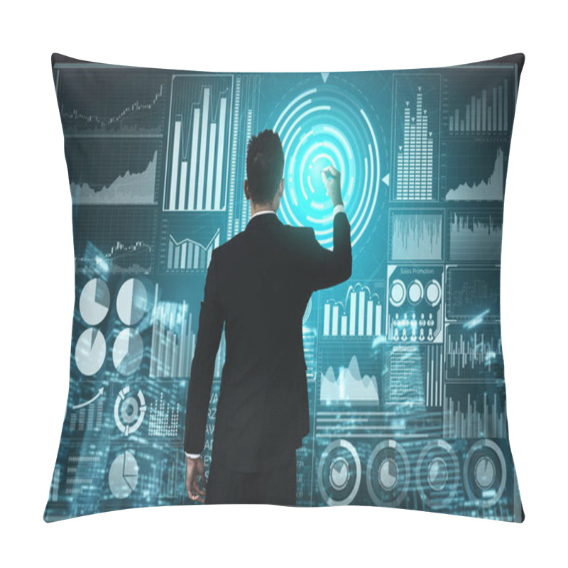 Personality  Big Data Technology For Business Finance Analytic Concept. Modern Graphic Interface Shows Massive Information Of Business Sale Report, Profit Chart And Stock Market Trends Analysis On Screen Monitor. Pillow Covers