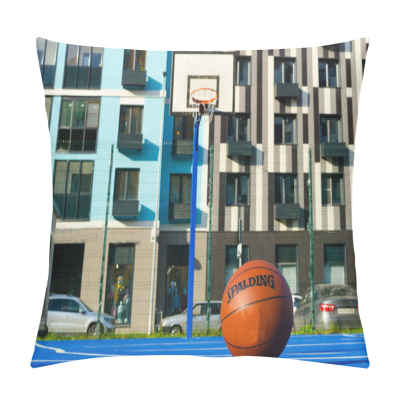 Personality  Brown Ball Spalding On The Blue Court Summer Sunny Day. High Quality Photo Pillow Covers