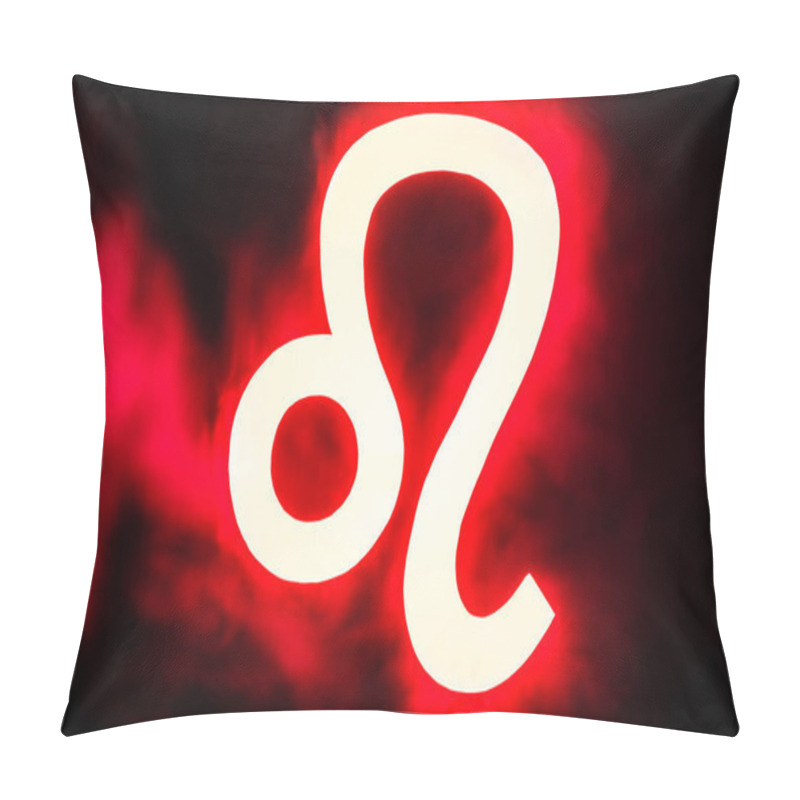 Personality  Red Illuminated Leo Zodiac Sign With Smoke On Background Pillow Covers