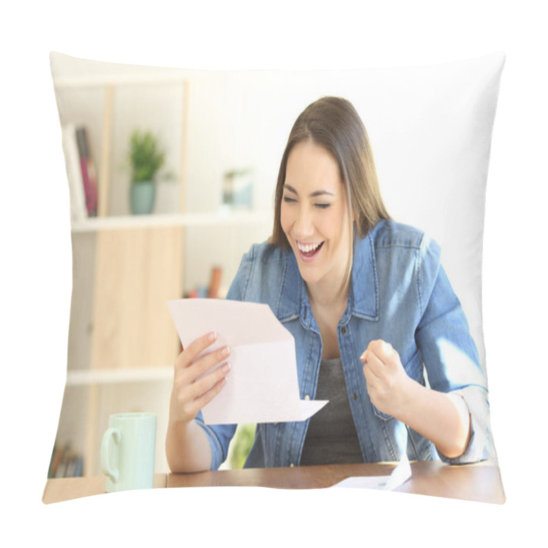 Personality  Excited Woman Reading Good News In A Letter Pillow Covers