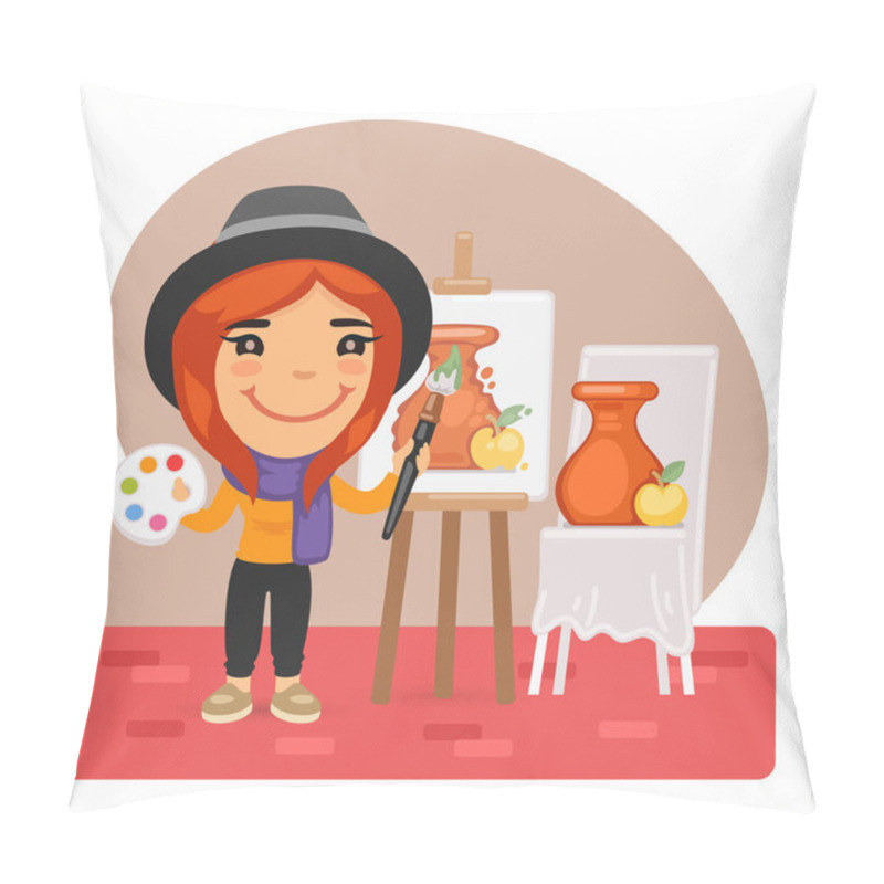 Personality  Cartoon Artist Girl And Easel Pillow Covers