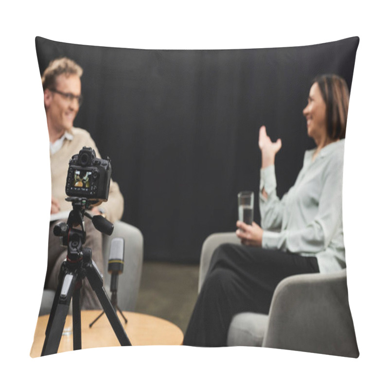 Personality  A Journalist And A Specialist Engage In A Thoughtful Conversation, Sharing Expert Insights In A Cozy Studio. Pillow Covers