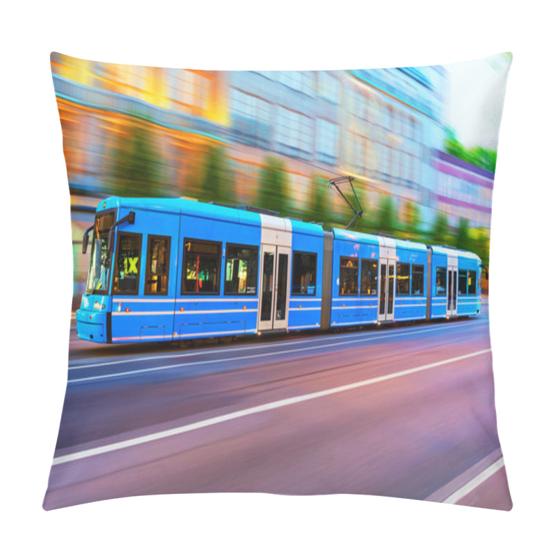 Personality  Modern Tram On City Street In Stockholm, Sweden Pillow Covers