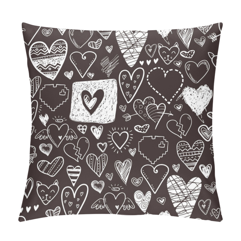 Personality  Funny Doodle Hearts Icons Seamless Pattern. Hand Drawn Valentines Day, Wedding Design. Cute Elegant Style, Modern Design Pillow Covers