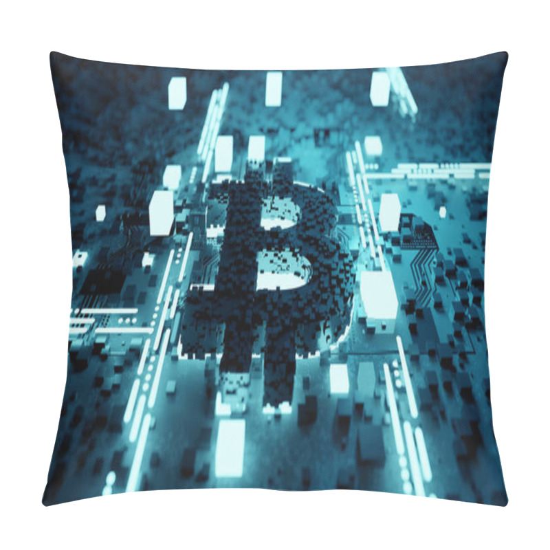 Personality  Cryptocurrency Bitcoin Hardware Mining Technology Background Concept. 3D Illustration Pillow Covers