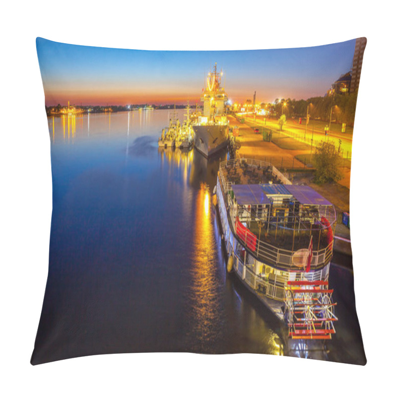 Personality  RIGA, LATVIA 08 MAY 2016 - Big Ship Staying Near Old Town Of Riga Pillow Covers