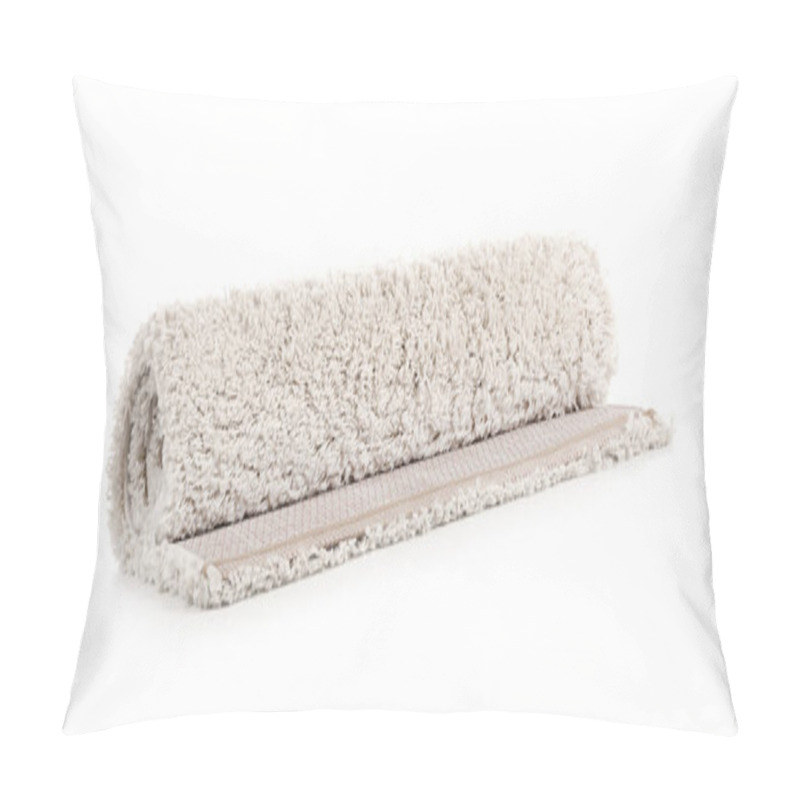 Personality  Rolled Fuzzy Carpet On White Background. Interior Element Pillow Covers