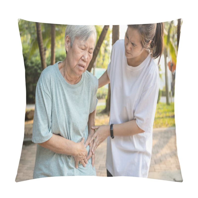 Personality  Sick Asian Senior Woman With Belly Pain,elderly Have Severe Stomach Ache,left Side,patient With Acute Pancreatitis Hold Hand Left Stomachache,abdominal Pain,inflammatory Bowel Disease,irritable Bowe Pillow Covers