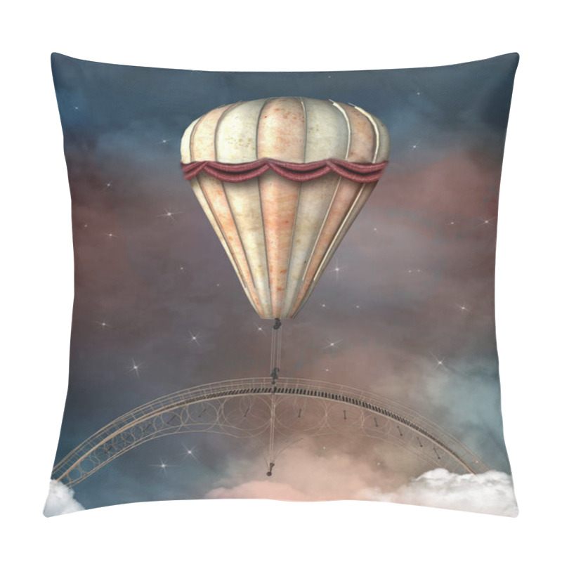 Personality  Fantasy Balloon And A Bridge Floating In The Sky Pillow Covers