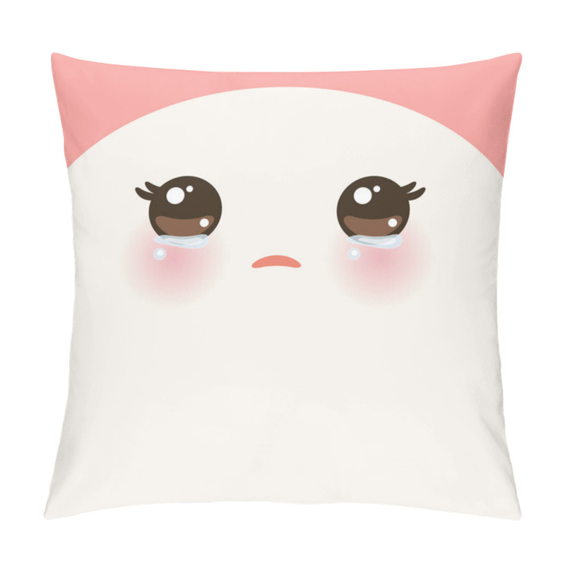 Personality  Kawaii Funny Beige Muzzle With Pink Cheeks And Big Eyes Cute Cartoon Pet Simple Crying Face. Portrait On Pink Background For Your Text. Vector Illustration Pillow Covers