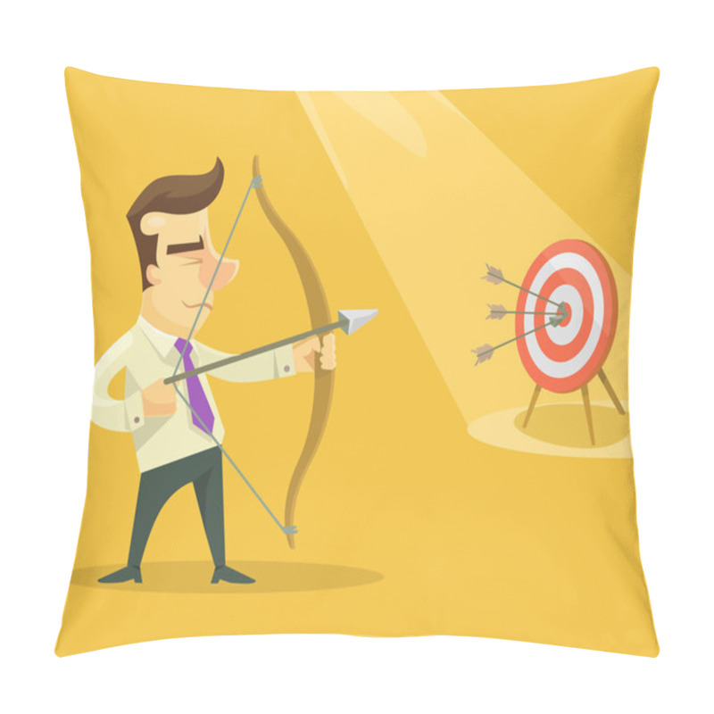 Personality  Businessman With Bow And Arrow. Vector Flat Illustration Pillow Covers