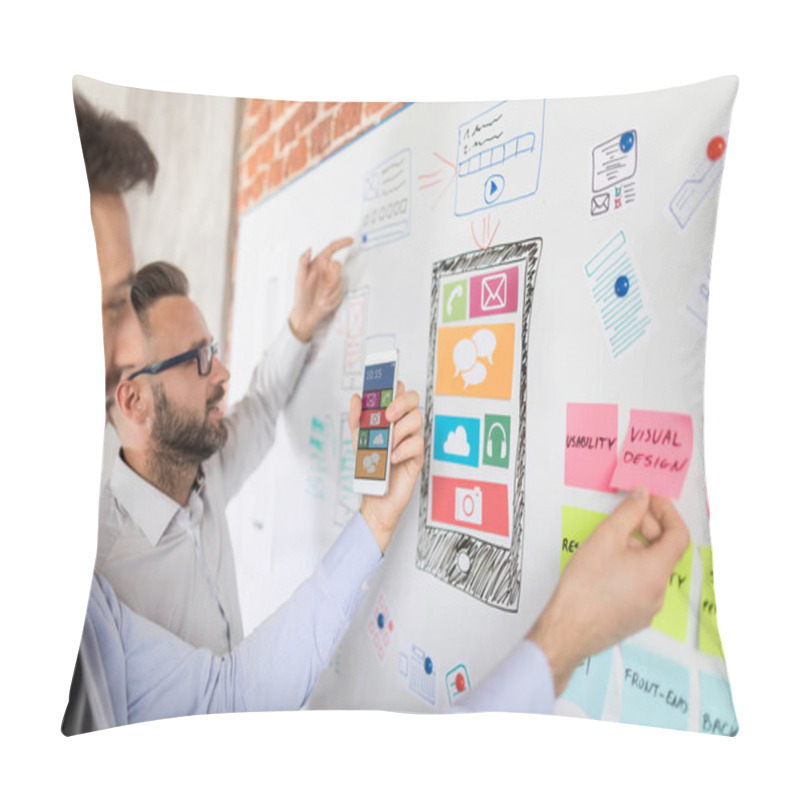 Personality  Designers Man Drawing Website Ux App Development. User Experience Concept. Pillow Covers