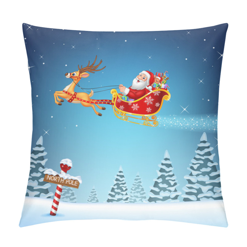 Personality  Happy Santa In His Christmas Sled Being Pulled By Reindeer Pillow Covers