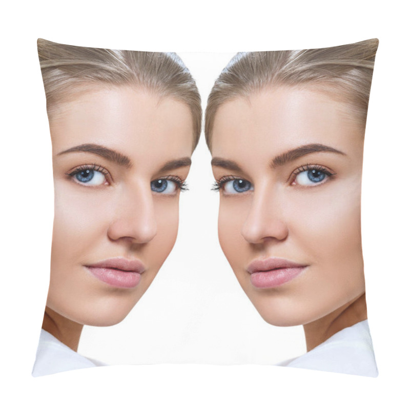 Personality  Female Nose Before And After Cosmetic Surgery. Pillow Covers