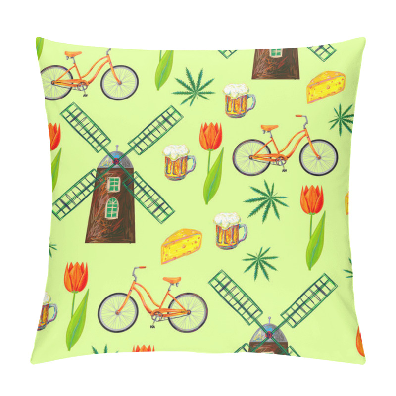 Personality  Netherlands Seamless Pattern With Windmills Pillow Covers