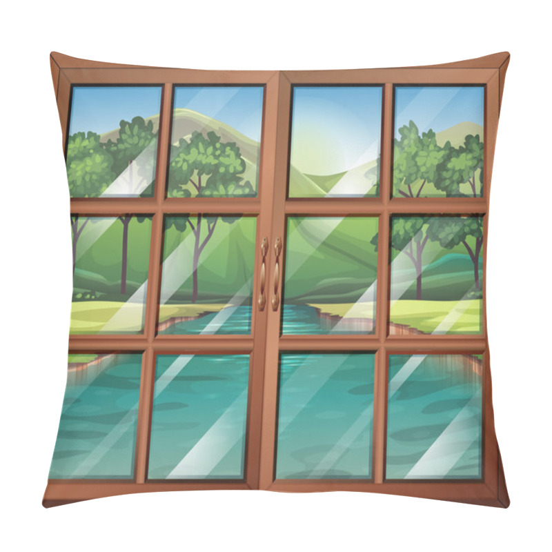 Personality  A Window Near The Flowing River Pillow Covers