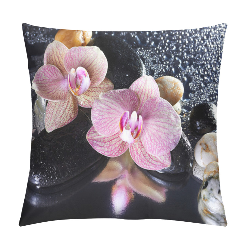 Personality  Orchid Flowers And Stones With Reflection  Pillow Covers