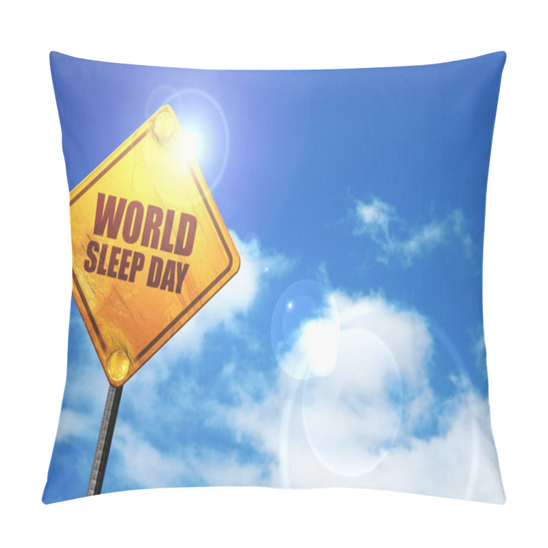 Personality  World Sleep Day, 3D Rendering, Glowing Yellow Traffic Sign Pillow Covers