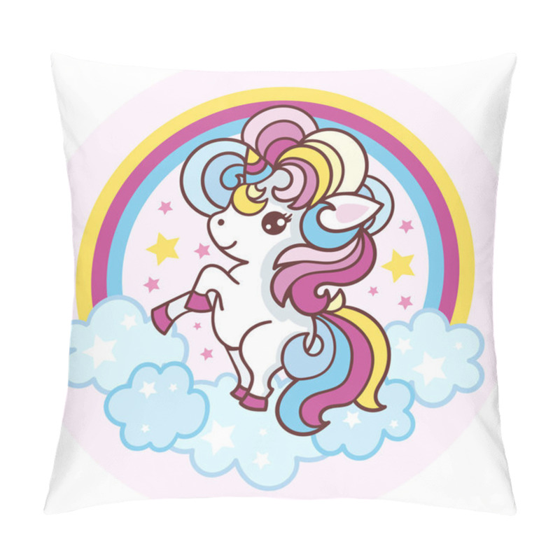 Personality  Card With A Cute Unicorn Rainbow In The Clouds. Pillow Covers