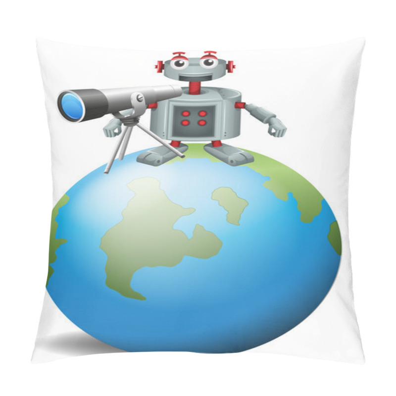 Personality  A Robot With A Telescope Above The Planet Earth Pillow Covers