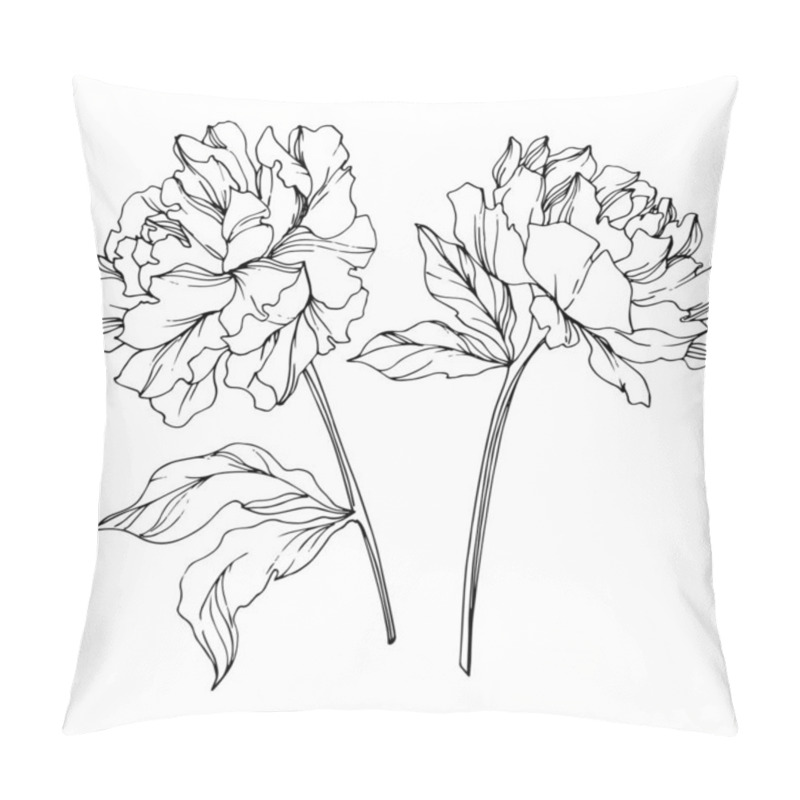 Personality  Vector Peonies With Leaves Isolated On White. Black And White Engraved Ink Art. Pillow Covers