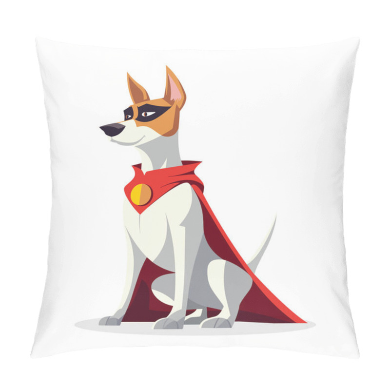 Personality  Dog Superhero Isolated On White Background. Funny Dog Superhero Character With Red Cape. Vector Stock Pillow Covers