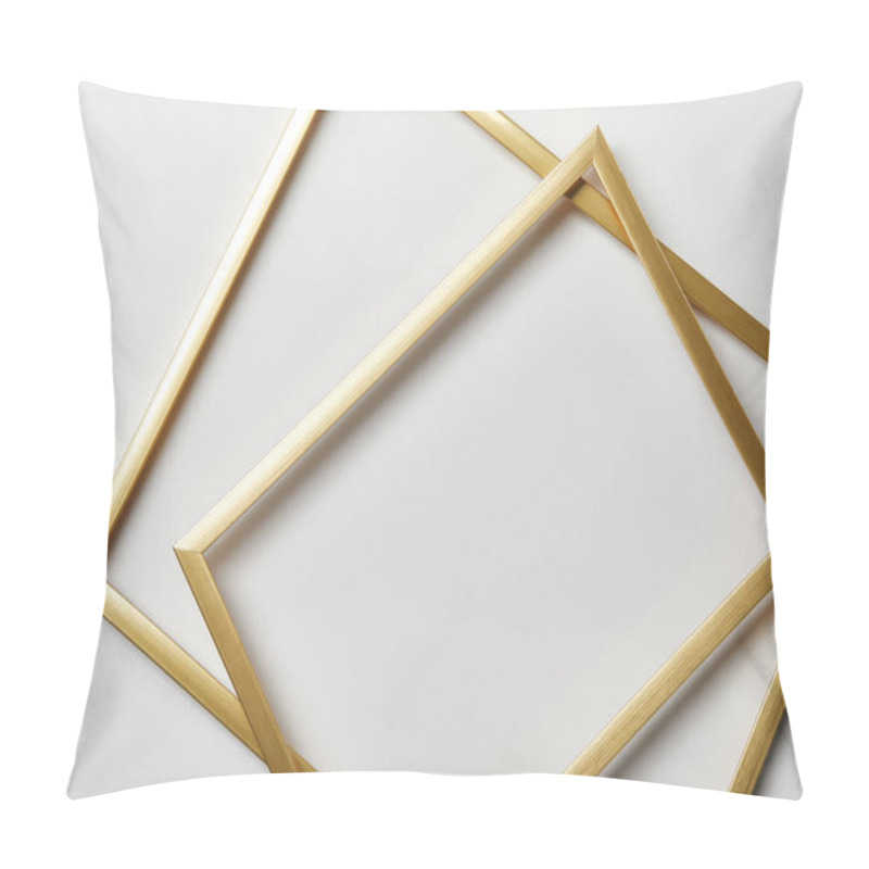 Personality  Top View Of Golden Frames On White Background With Copy Space Pillow Covers