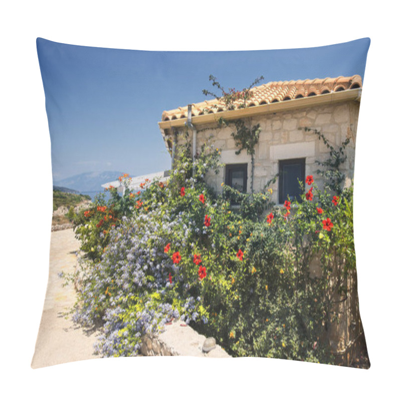 Personality    A Small Greek House In Flowers Pillow Covers