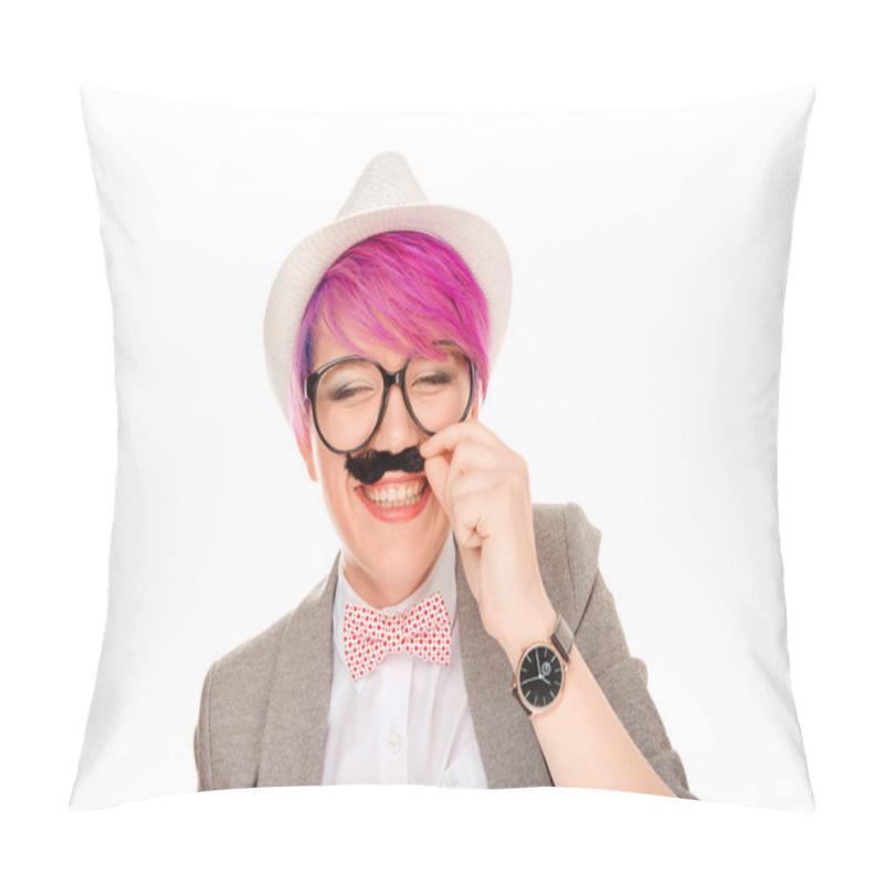 Personality  Laughing Girl With Face Black Mustache Pillow Covers