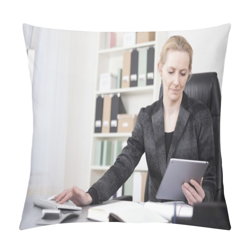 Personality  Manageress With Tablet Typing On Desktop Computer Pillow Covers