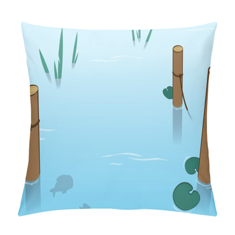 Personality  Background Of Water In A Pond With Mooring Poles Pillow Covers