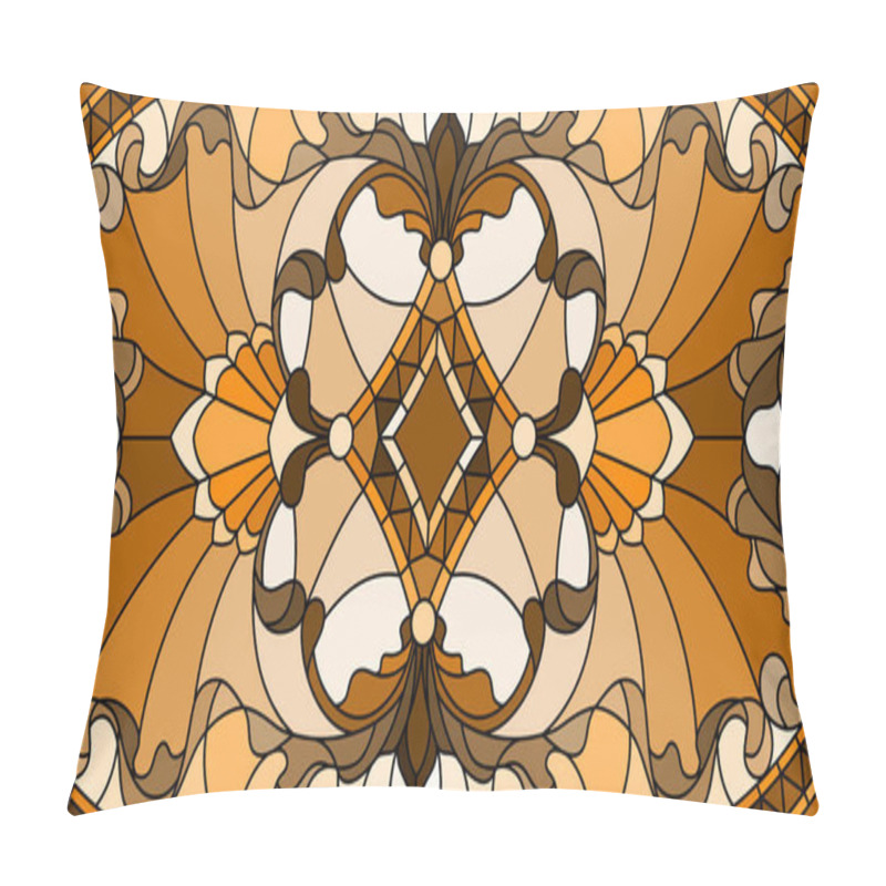 Personality  Illustration In Stained Glass Style With Abstract  Swirls And Leaves  On A Light Background,horizontal Orientation, Sepia Pillow Covers