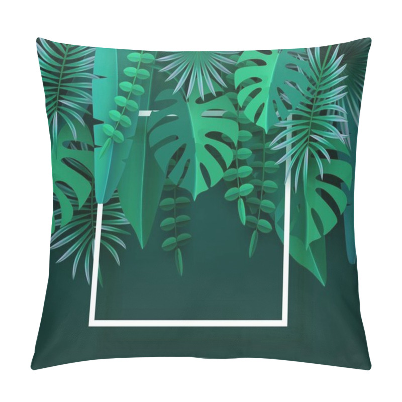 Personality  Tropical Leaves And Plants. Green Abstract Background With Tropical Foliage. Cut Paper. Frame, Place For Text. Vector Illustration Pillow Covers