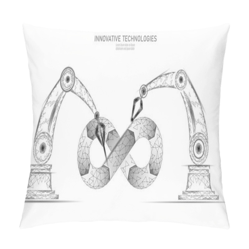 Personality  Devops Software Development Operations Infinity Symbol. Programmer Administration System Life Cycle Quality. Coding Building Testing Release Monitoring. Robotic Arms Vector Illustration Pillow Covers