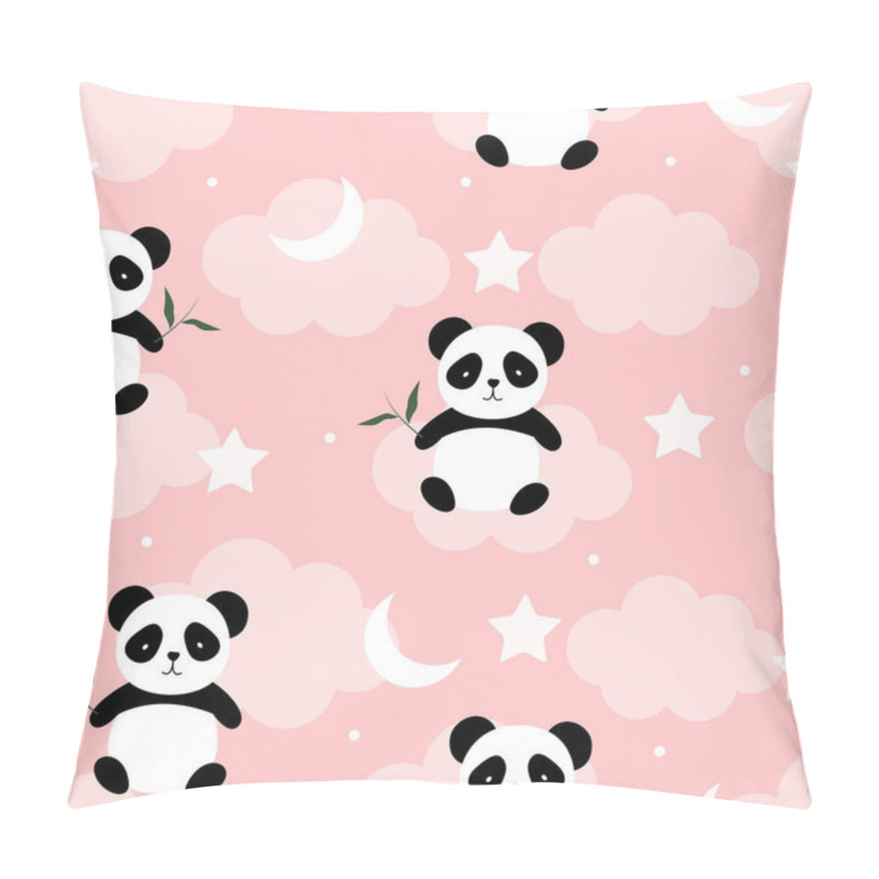 Personality  Cute Seamless Pattern The Panda Held A Bamboo Sitting On The Cloud And Had A Star Beside Him. Hand-painted Cartoon Animal Character Background Used For Fashion, Textile, Fabric, Vector Illustration Pillow Covers