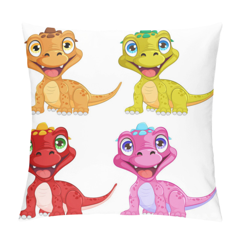 Personality  Four Cute Dinosaurs With Cheerful Expressions Pillow Covers