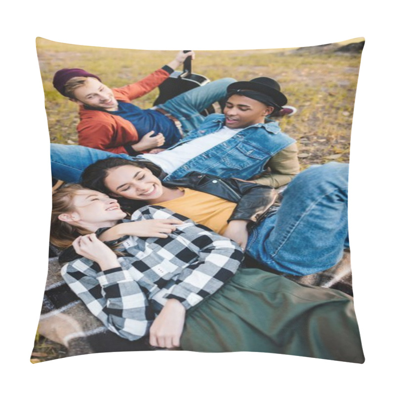 Personality  Multicultural Friends Resting In Park Pillow Covers