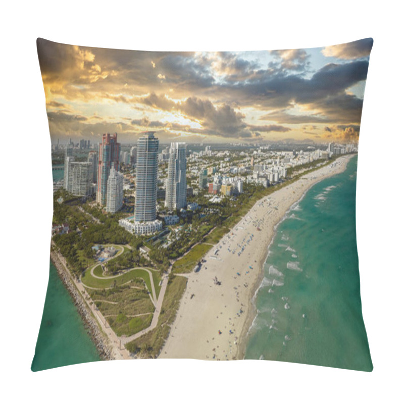 Personality  Panoramic View Of Miami Beach Urban Landscape. South Beach High Luxurious Hotels And Apartment Buildings. Travel Destination In The USA. Pillow Covers