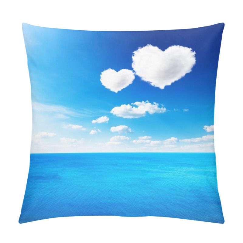 Personality  Blue Sea Under Clouds Sky With Heart Shape Cloud Background Pillow Covers