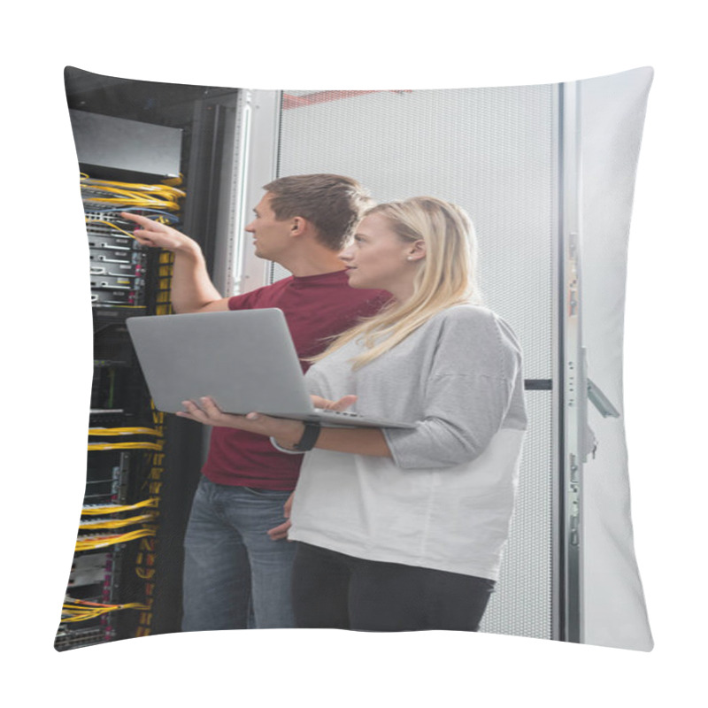 Personality  Team Of Busienss People Working In Server Room Pillow Covers