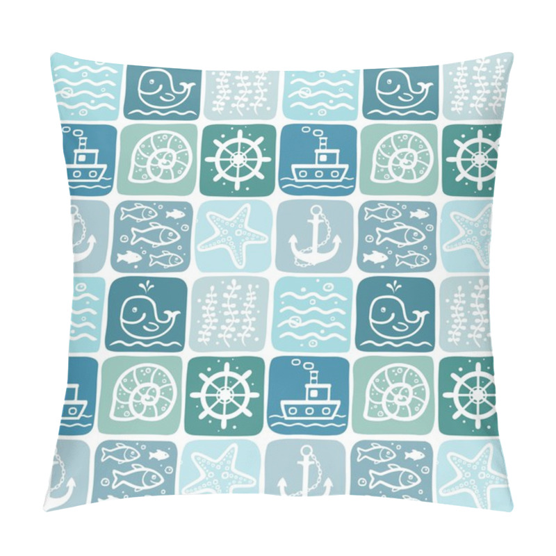 Personality  Seamless Background From Elements Of Sea Flora And Fauna Pillow Covers