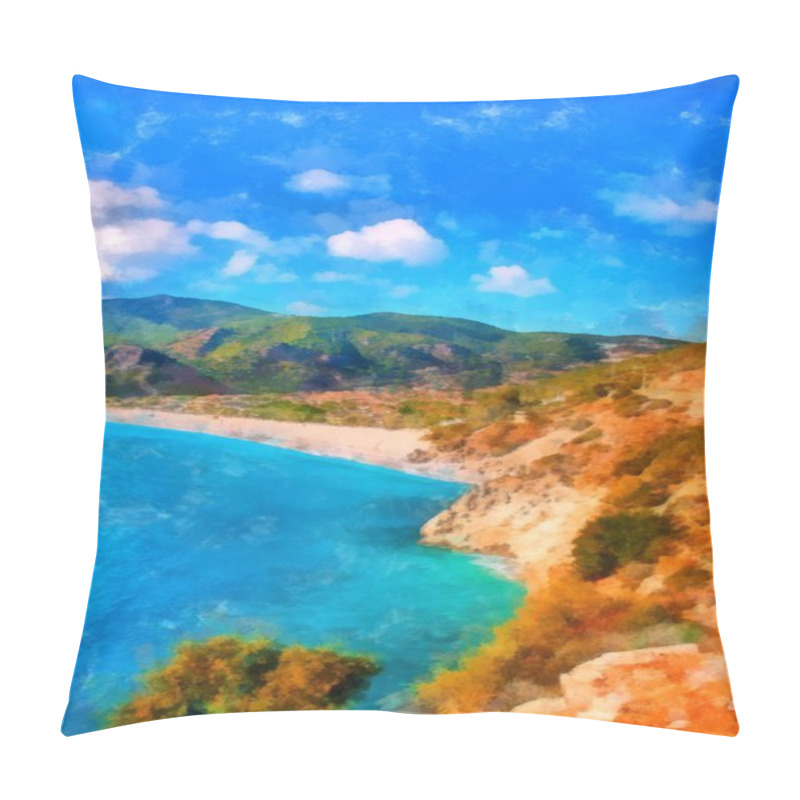 Personality  Image In Painting Style Of Olu Deniz Beach In Turkey Pillow Covers