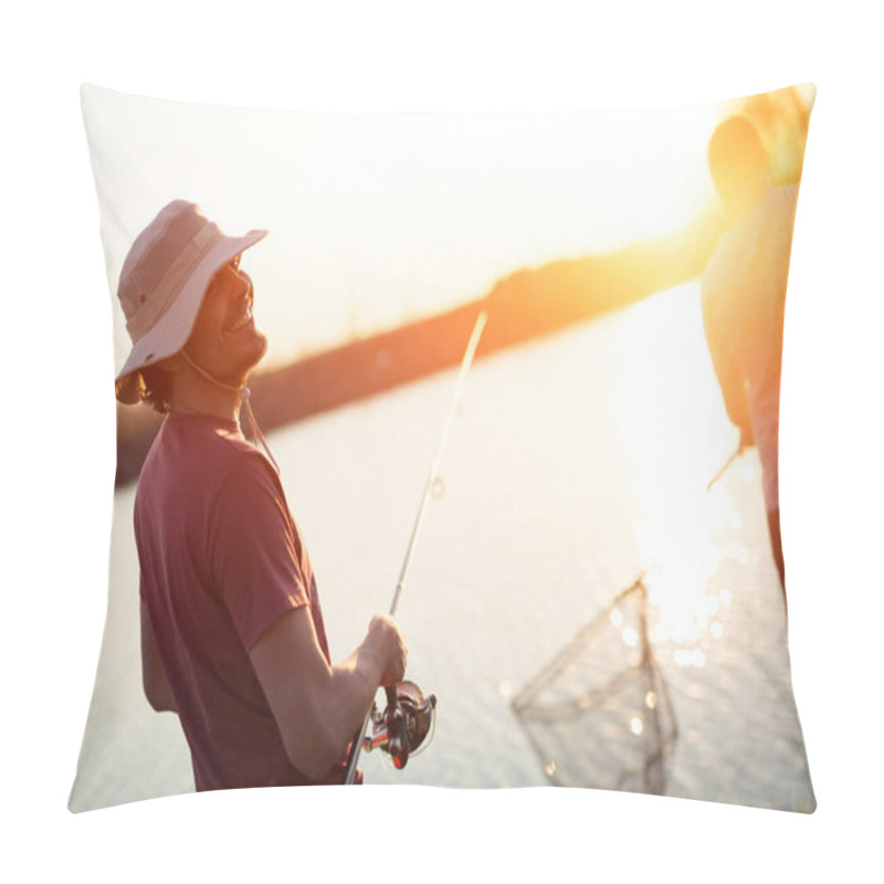 Personality  Men Fishing In Sunset  Pillow Covers