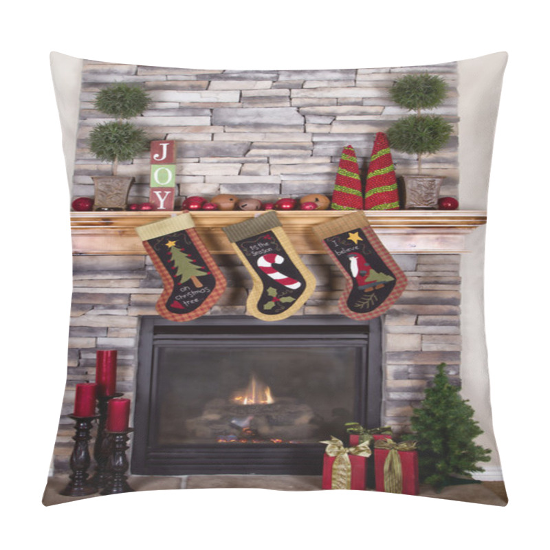 Personality  Christmas Stockings Hanging From A Mantel Or Fireplace Pillow Covers