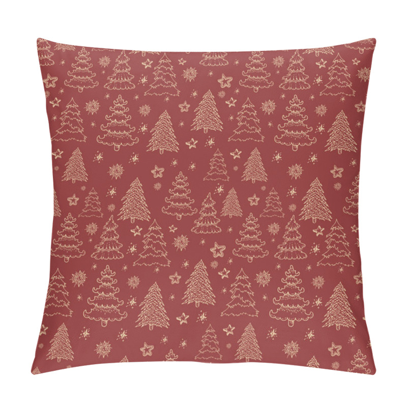 Personality  Christmas Icons Seamless Pattern With New Year Tree, Snow And St Pillow Covers